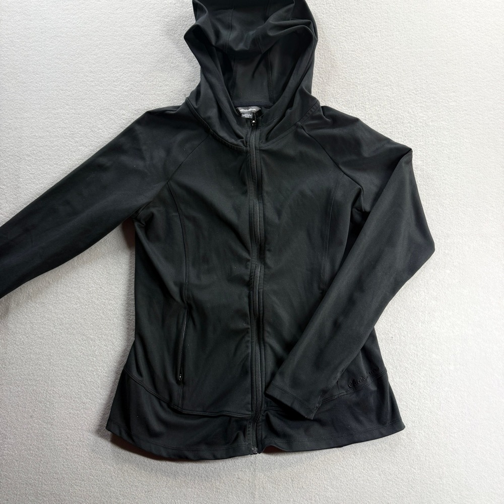Eddie Bauer Hoodie Jacket Women Med Black Full Zip Activewear Recycled Stretch
